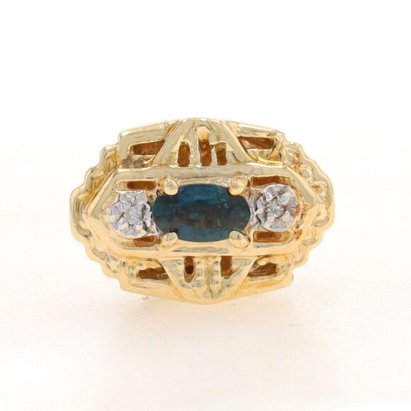 Yellow Gold Blue Sapphire Diamond Slide Charm - 14k Oval .37ctw - Picture 1 of 4